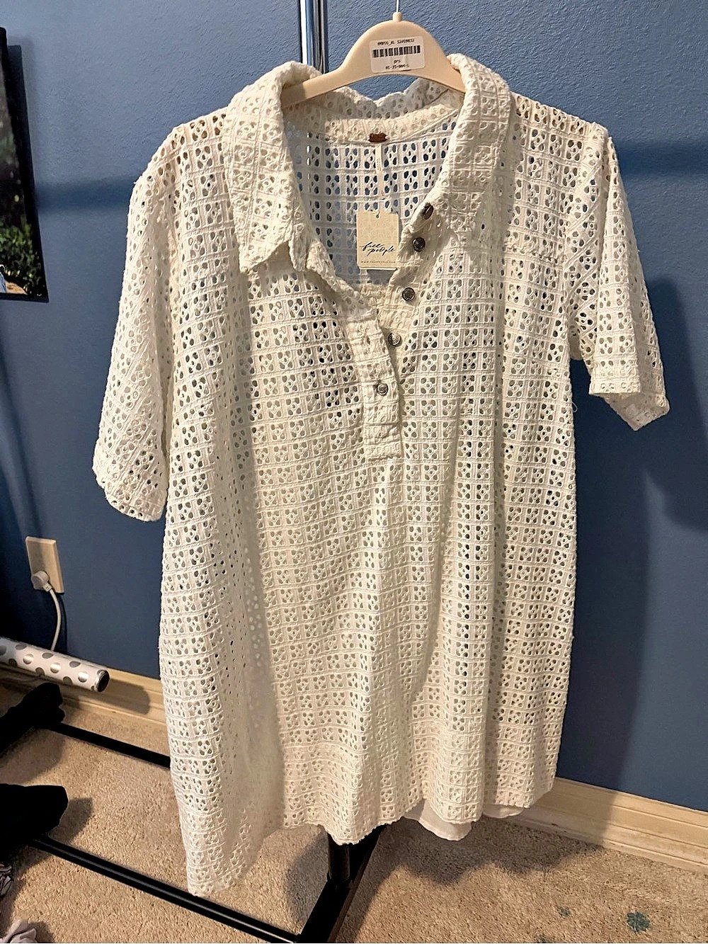 Free People Remino Eyelet Mini Dress White Large NWT